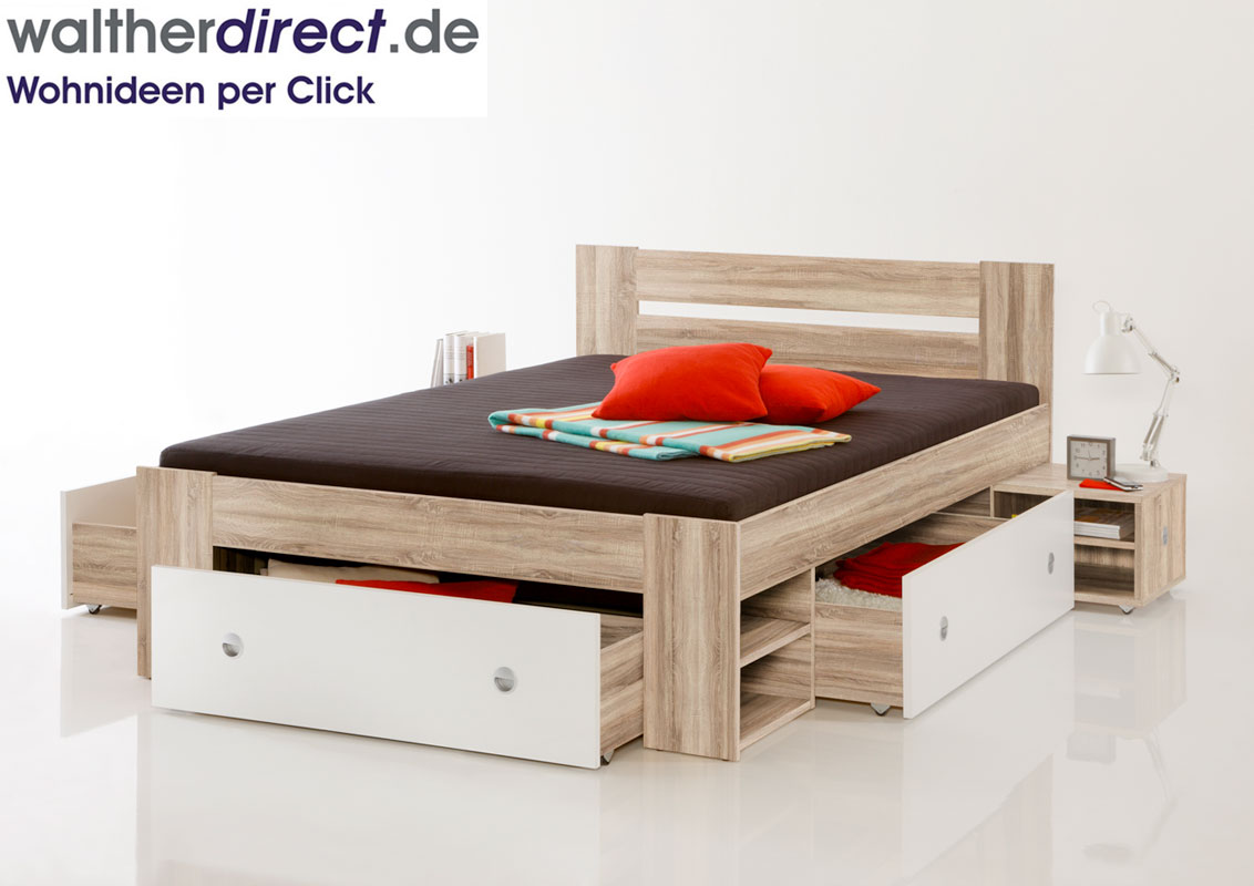 Schubkastenbett, Jugendbett Stefan - Bett Holz - Sofort Lieferbar inkl